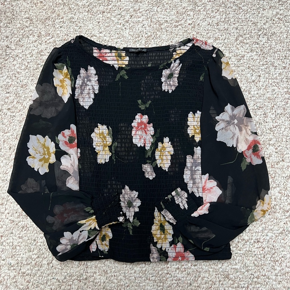 Dynamite Black Floral Blouse